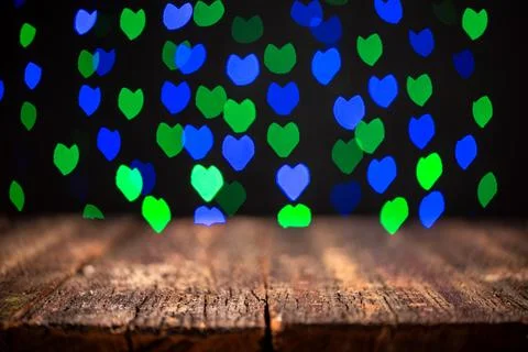 Copyspace for promotion of Valentine's Day, with empty rustic table and blurres Stock Illustration