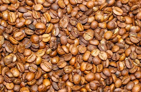 Copyspace of roasted aromatic coffee beans. Background. Foto stock