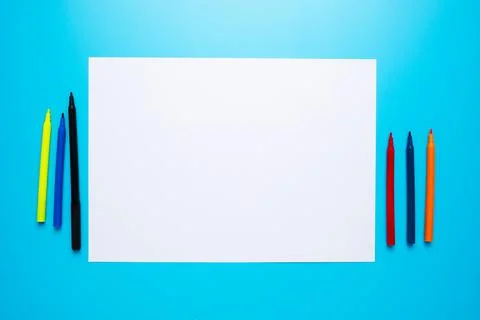 Copyspace white paper with magic pen on blue background. Idea and creativity  Stock Photos
