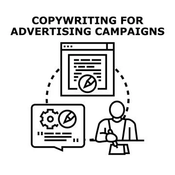 Copywriter creating advertising campaign headlines and content Stock Illustration