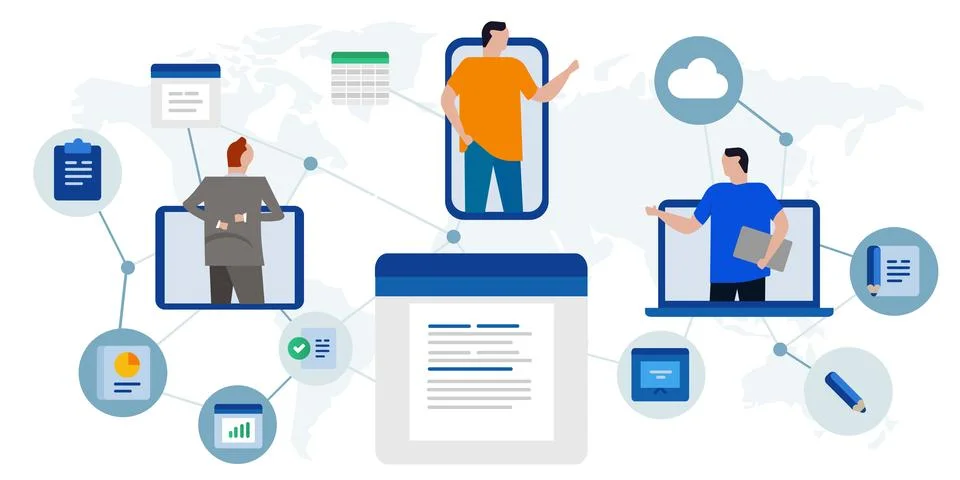 Copywriter document editing journalism text editor working collaboration Stock Illustration