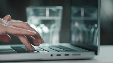 Copywriter female writing text on computer closeup Stock Footage 258174378