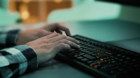 Copywriter or blogger writing a post for social media. Close up slow Stock Footage 221911313