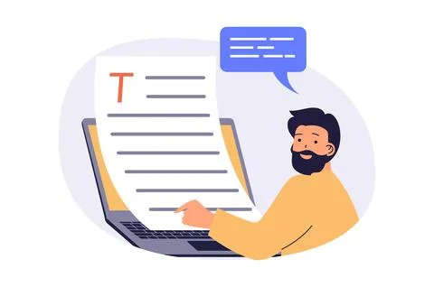 Copywriter web concept with flat cartoon people for website design. Stock Illustration