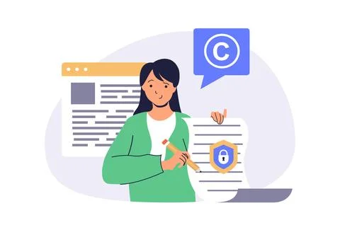 Copywriter web concept with flat cartoon people for website design. Stock Illustration