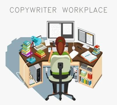 Copywriter workplace. Writer at work. Journalistic activity Stock Illustration