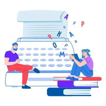 Copywriting, blogging and creating content for social media, cartoon vector Illustrazione stock