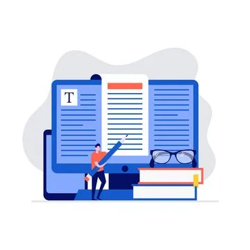 Copywriting concept with characters using pencil to writing text. Modern ve.. Stock Illustration