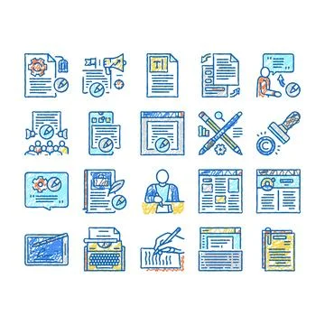Copywriting Content Strategy Icons hand drawn Illustrazione stock