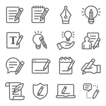 Copywriting icons set vector illustration. content, writing, ideation Stock Illustration