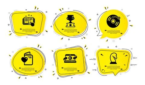 Copywriting notebook, Technical documentation and Vinyl record icons set. Vector Stock Illustration