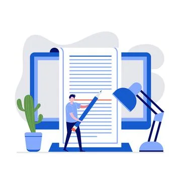 Copywriting vector illustration concept with characters. Modern vector illust Stock Illustration