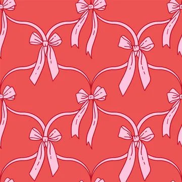 Coquette Christmas seamless checkered pattern with bows. Composition with Stock Illustration