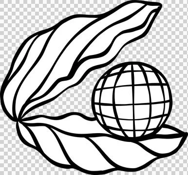 Coquette Disco ball seashell with pearl doodle outline, fisherman aesthetic Illustrazione stock