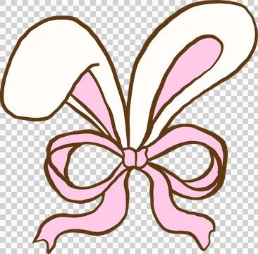 Coquette Easter Bunny Ears with Pink Ribbon Bow Stock Illustration