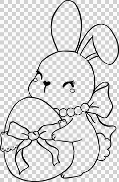 Coquette Easter Bunny with Egg Outline Stock Illustration