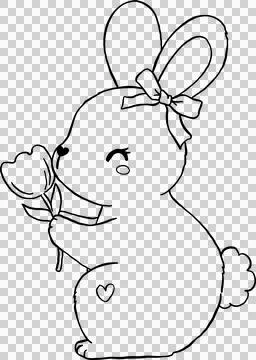 Coquette Easter Bunny with Tulip Flower Outline Stock Illustration