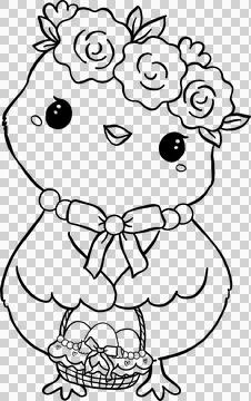 Coquette Easter Chicken with Eggs Basket Outline Stock Illustration