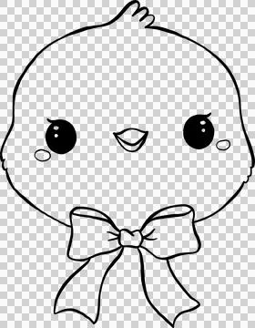 Coquette Easter Chicken Face with Bow Tie Outline Illustrazione stock