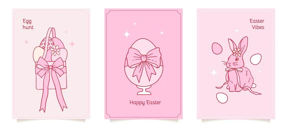 Coquette Easter pattern with hand drawn sketches, ink minimal line art Stock Illustration