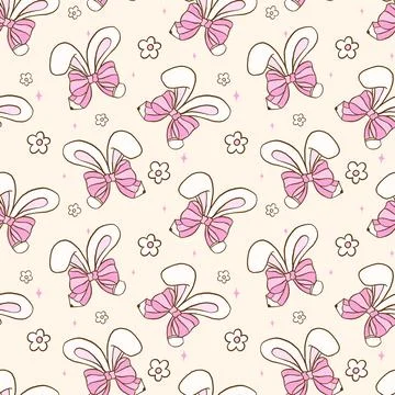 Coquette Easter School Seamless Pattern, Happy Easter Pink Pencil Rainbow w.. Stockillustratie