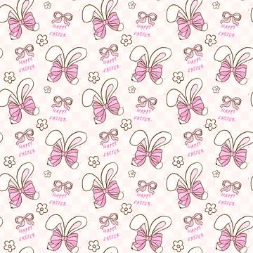 Coquette Easter Teacher School Seamless Pattern, Happy Easter Pink Pencil R.. Stock Illustration