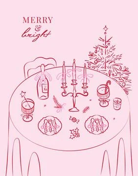 Coquette elegant vertical poster with ink minimal line food, drinks and Stock Illustration