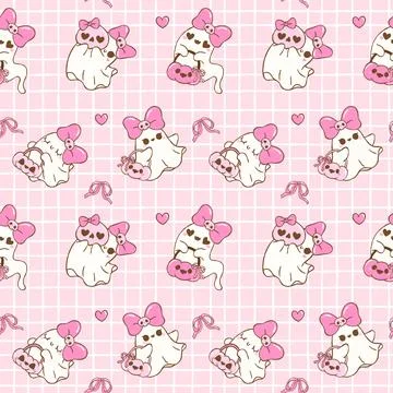 Coquette Halloween Ghost Seamless Pattern Retro Sweet and Spooky Ghost shee.. Stock Illustration