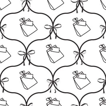Coquette party crayon seamless pattern. Monochrome ogee party endless backg.. イラスト素材