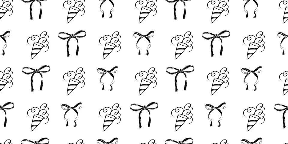 Coquette party crayon seamless pattern. Confetti cracker and ribbons endless イラスト素材