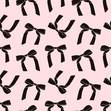 Coquette pattern seamless black bow on pink background. Cute feminine background Stock Illustration
