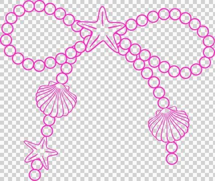 Coquette Pearl Bow Shell Summer Doodle Outline Hand Drawn Stock Illustration