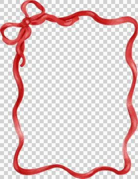 Coquette Red Frame Bow in Rectangle  shape whimsical watercolor Stock Illustration