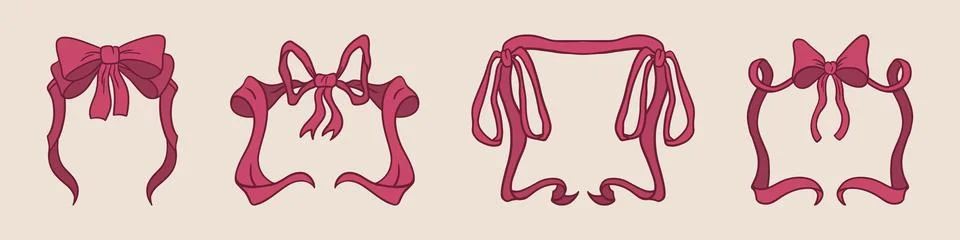 Coquette ribbon frame set Stock Illustration