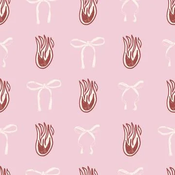 Coquette seamless pattern. Girly fire and bowknot marker endless background. Bow Stock Illustration