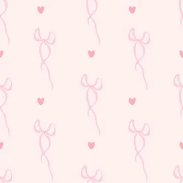 Coquette seamless pattern ribbon bow on pink background. Vector illustratio.. Stock Illustration