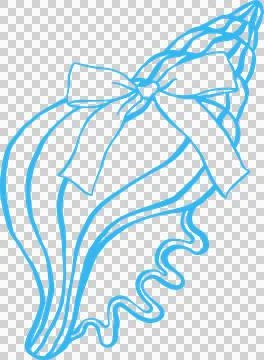 Coquette Seashell Outline Conch Shell Heart with Ribbon bow Girly Summer Stock Illustration