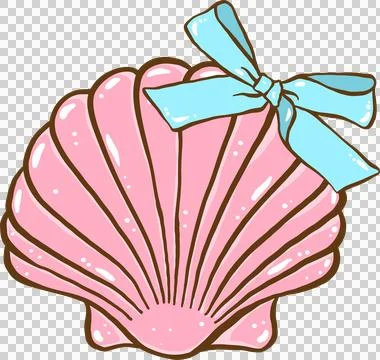 Coquette Seashell Pink Clam Shell with bow Pastel Summer Stock Illustration