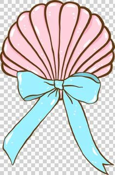 Coquette Seashell Pink Clam Shell with Ribbon bow Pastel Summer Stock Illustration