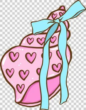 Coquette Seashell Pink Conch Shell Heart with Blue Ribbon bow Pastel Summer Illustrazione stock