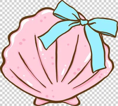 Coquette Seashell Pink Shell with Blue Ribbon bow Pastel Summer Stock Illustration