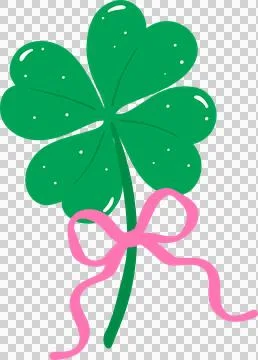 Coquette St Patrick 4 Leaf Clover with Pink Ribbon Bow Flat Design Stock Illustration