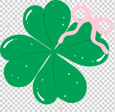 Coquette St Patrick Four Leaf Clover with Pink Ribbon Bow Stock Illustration