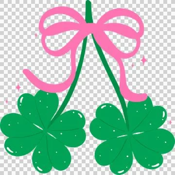 Coquette St Patrick Four Leaf Clover with Pink Bow Cherries liked Flat Design Illustrazione stock