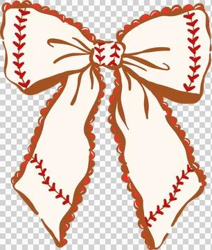 Coquette Stitched Baseball Bow Game Day Whimsical Hand Drawn Retro Girly Spor Stock Illustration