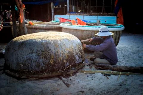 Coracle repair Stock Photos