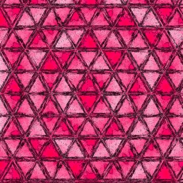 Coral abstract triangles repeat pattern. Simple geometric pointy shapeon pink Stock Illustration