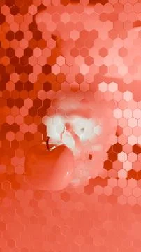 Coral colored apple with subtle skull behind hexagon grid.... Stock Illustration