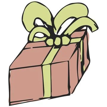 Coral Gift Box with Lime Bow Hand Drawn Vector Stock Illustration