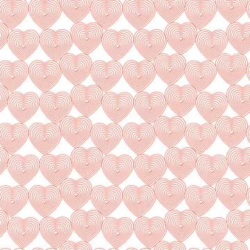 Coral hearts on the white background. Vector seamless pattern Stock Illustration